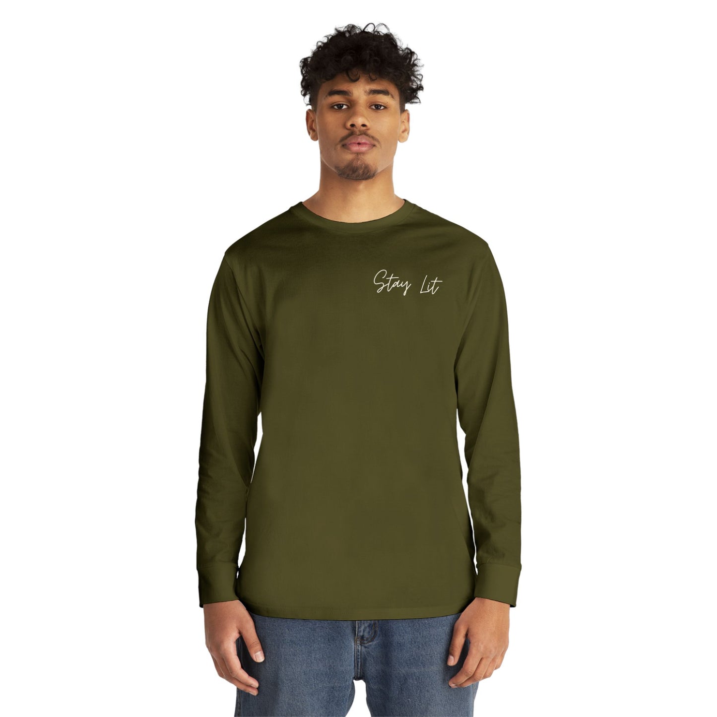 Stay Lit Long Sleeve Tee — Minimal Script Graphic Crewneck