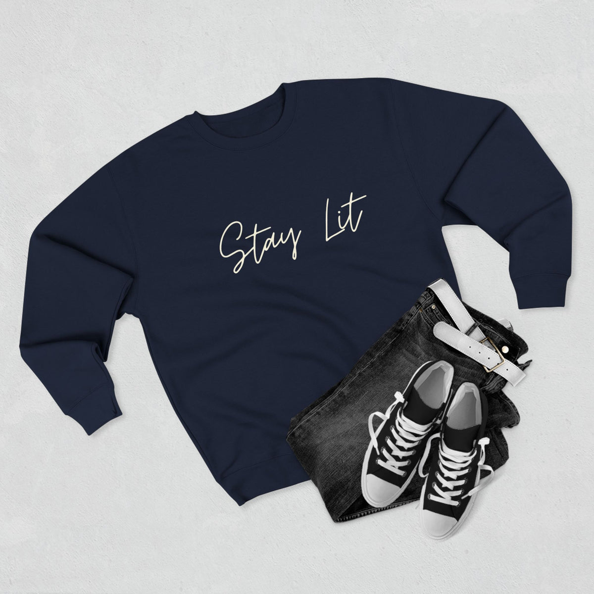 Stay Lit Crewneck Sweatshirt — Cozy Minimal Script Pullover
