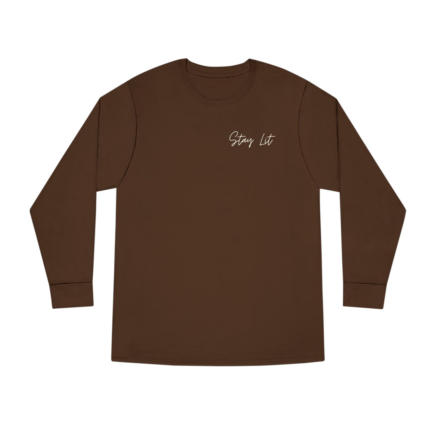 Stay Lit Long Sleeve Tee — Minimal Script Graphic Crewneck