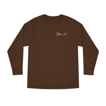 Stay Lit Long Sleeve Tee — Minimal Script Graphic Crewneck