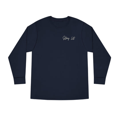 Stay Lit Long Sleeve Tee — Minimal Script Graphic Crewneck