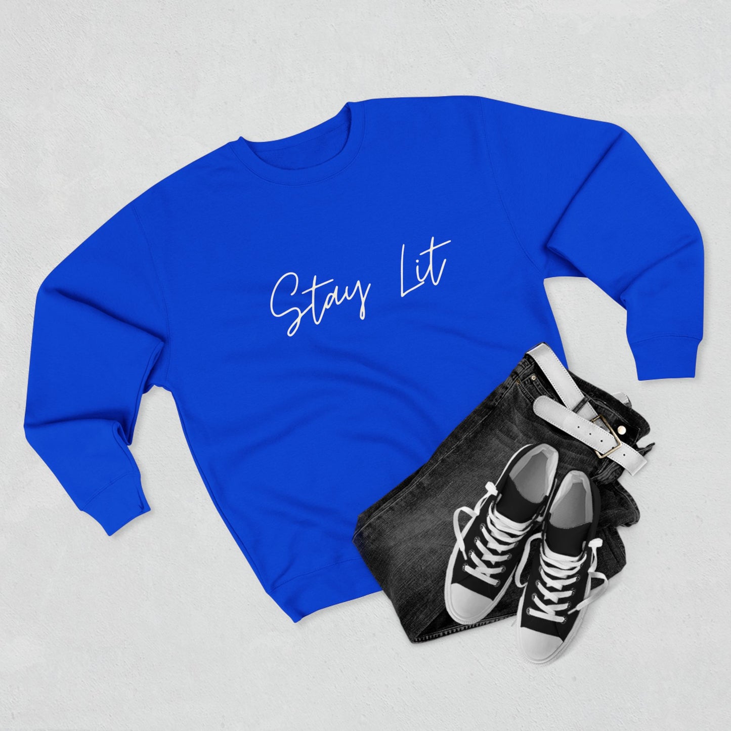 Stay Lit Crewneck Sweatshirt — Cozy Minimal Script Pullover