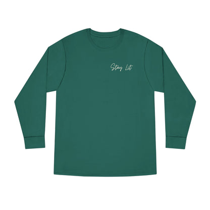 Stay Lit Long Sleeve Tee — Minimal Script Graphic Crewneck