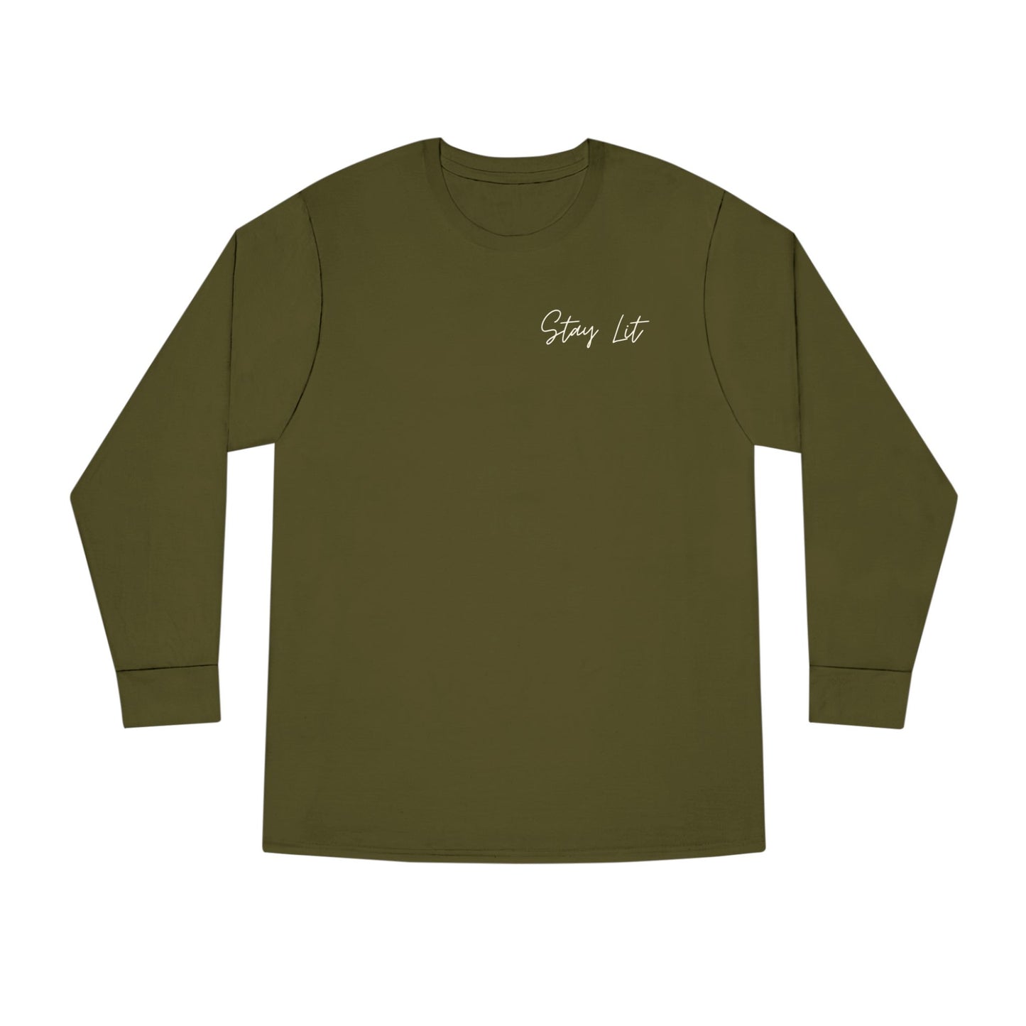 Stay Lit Long Sleeve Tee — Minimal Script Graphic Crewneck