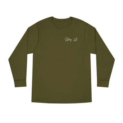Stay Lit Long Sleeve Tee — Minimal Script Graphic Crewneck