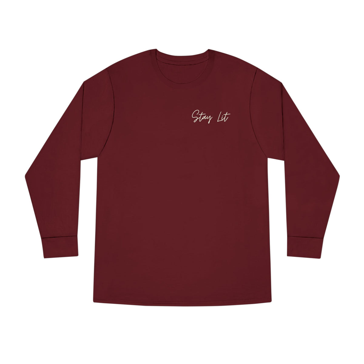 Stay Lit Long Sleeve Tee — Minimal Script Graphic Crewneck