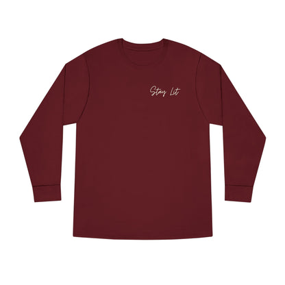 Stay Lit Long Sleeve Tee — Minimal Script Graphic Crewneck