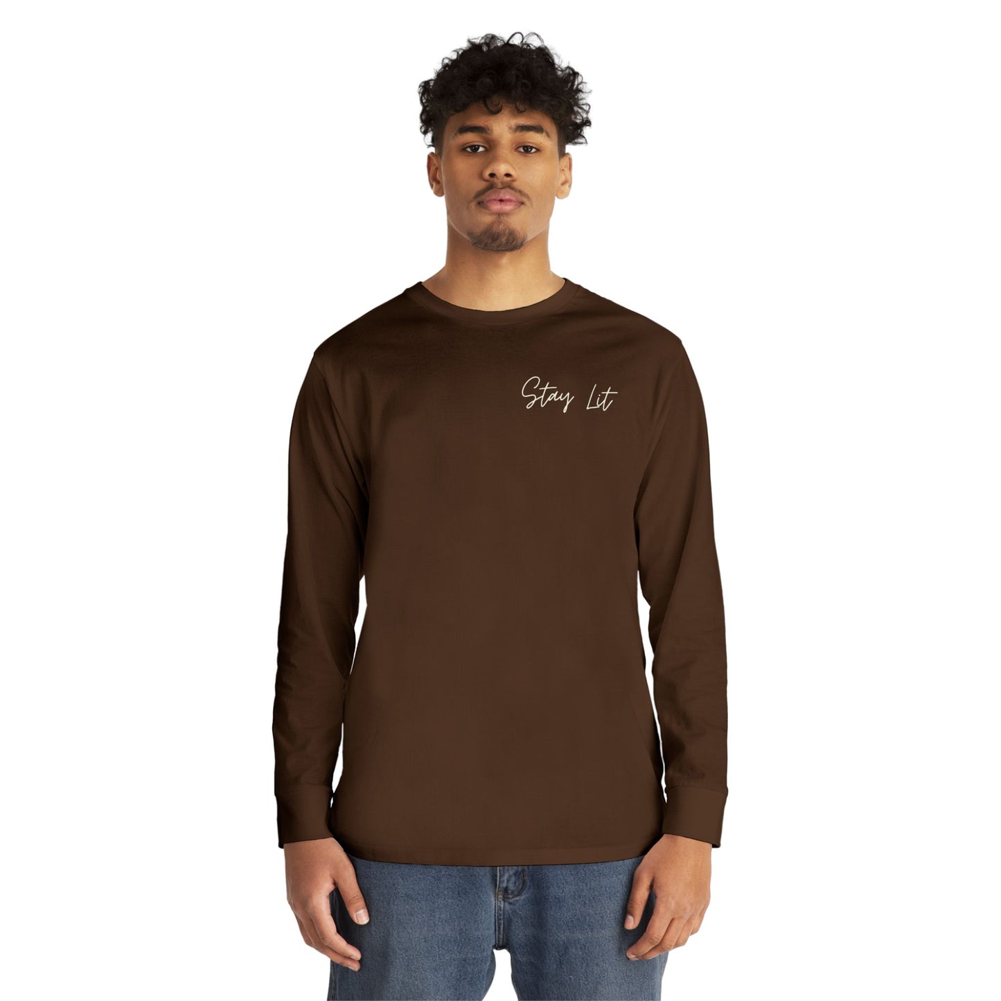 Stay Lit Long Sleeve Tee — Minimal Script Graphic Crewneck