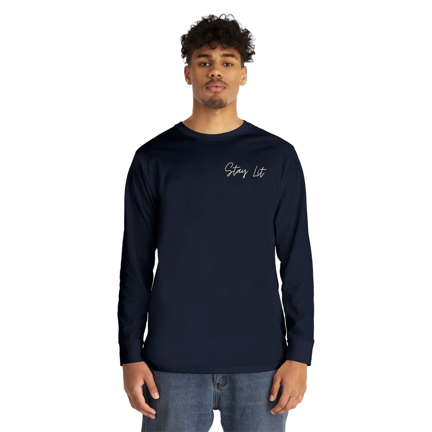 Stay Lit Long Sleeve Tee — Minimal Script Graphic Crewneck