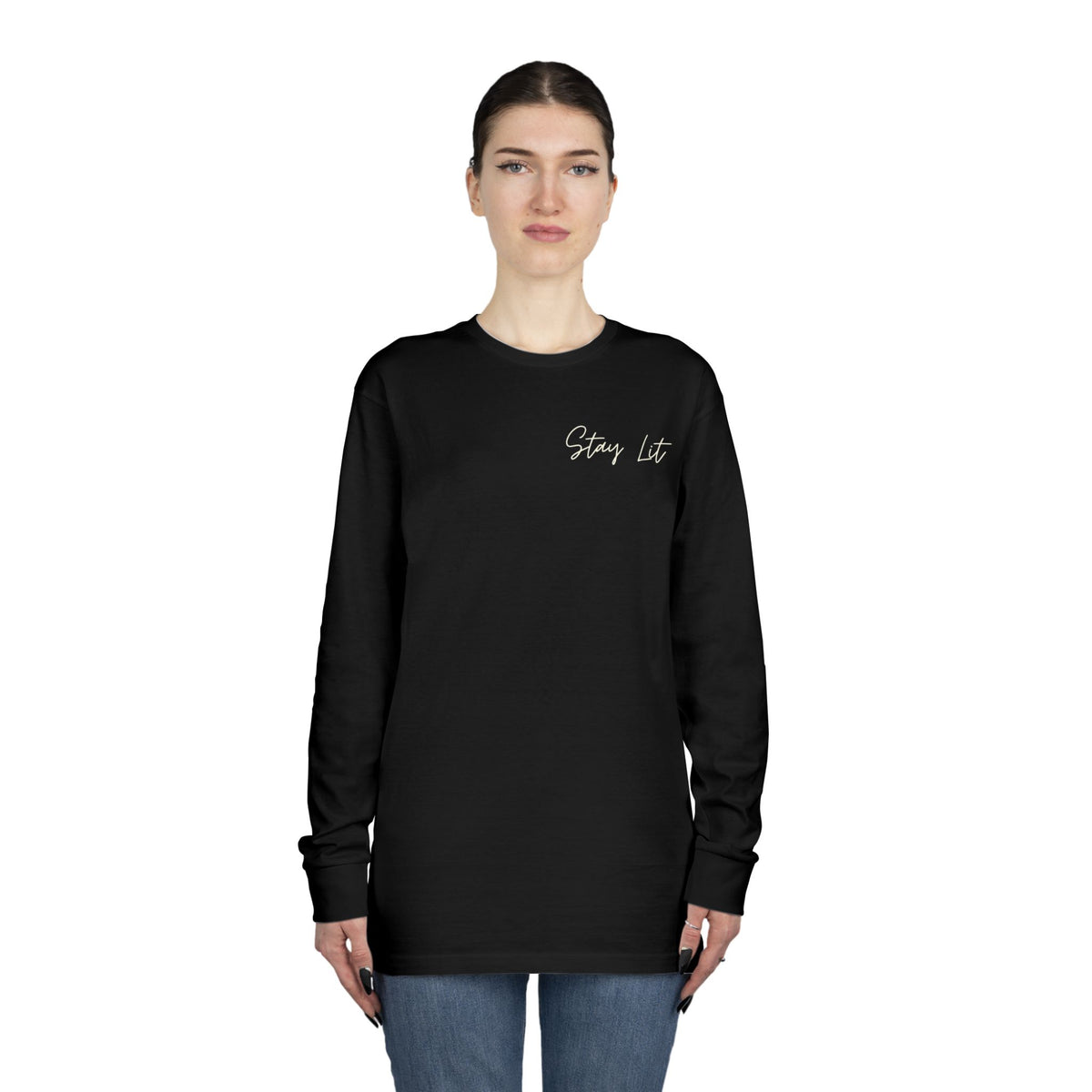 Stay Lit Long Sleeve Tee — Minimal Script Graphic Crewneck