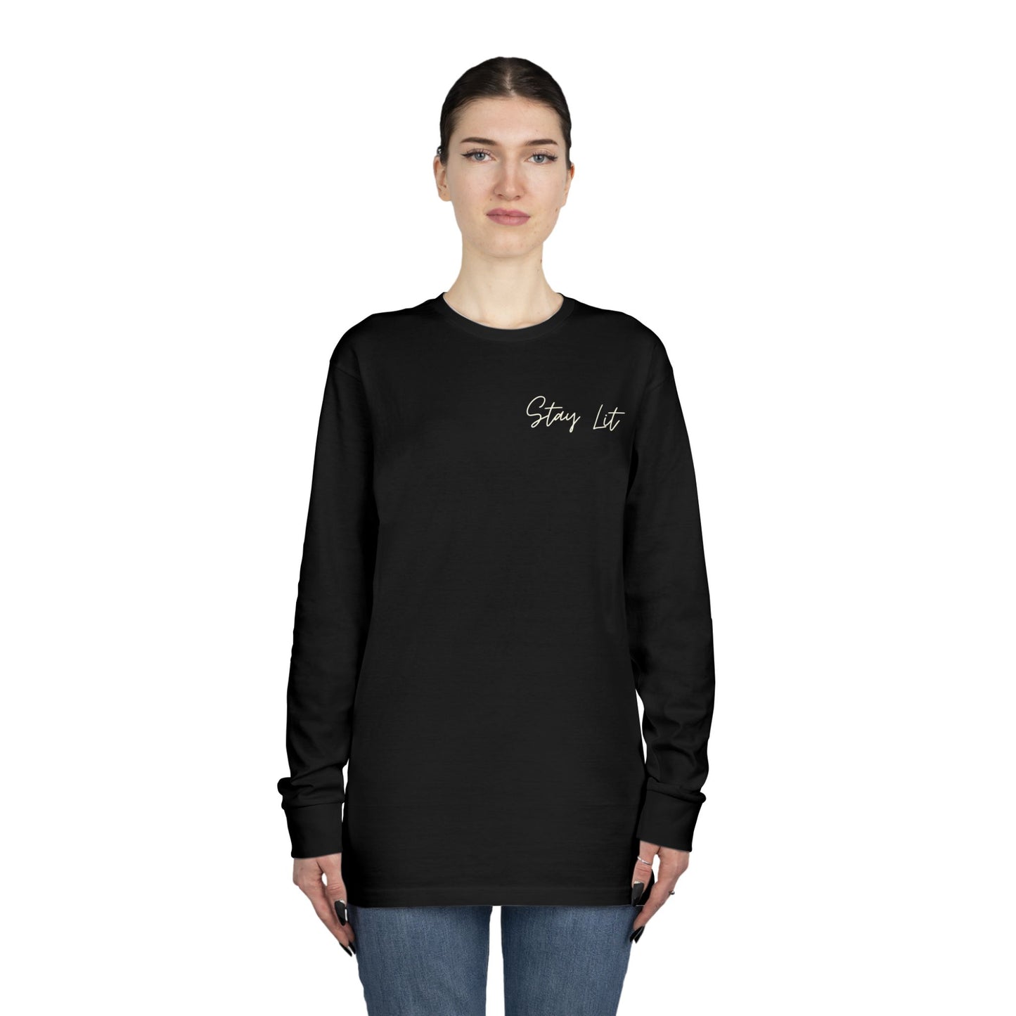Stay Lit Long Sleeve Tee — Minimal Script Graphic Crewneck