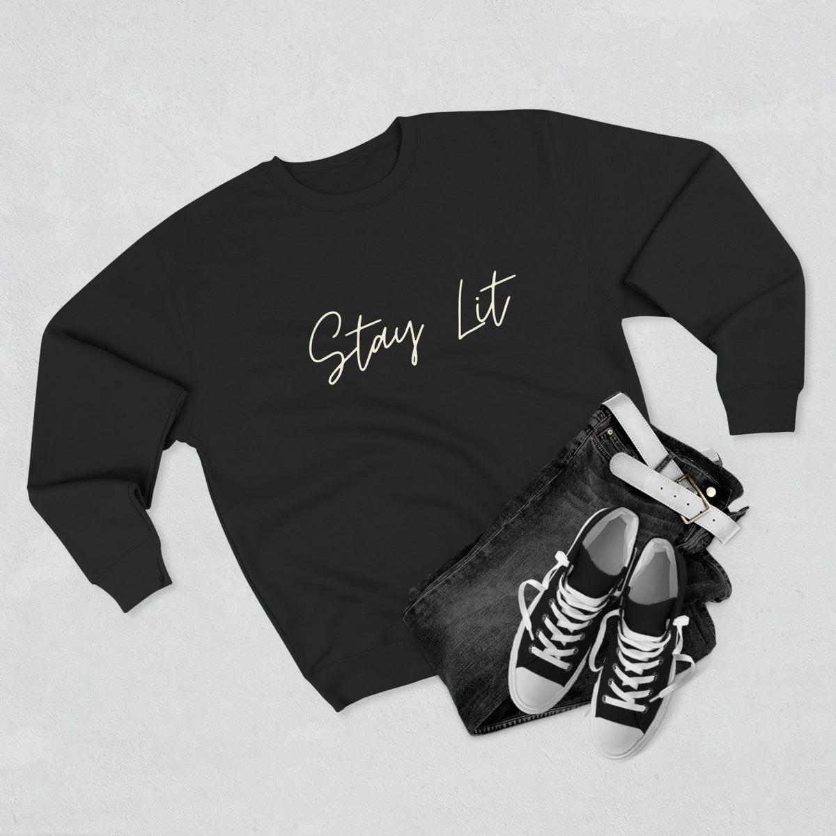 Stay Lit Crewneck Sweatshirt — Cozy Minimal Script Pullover