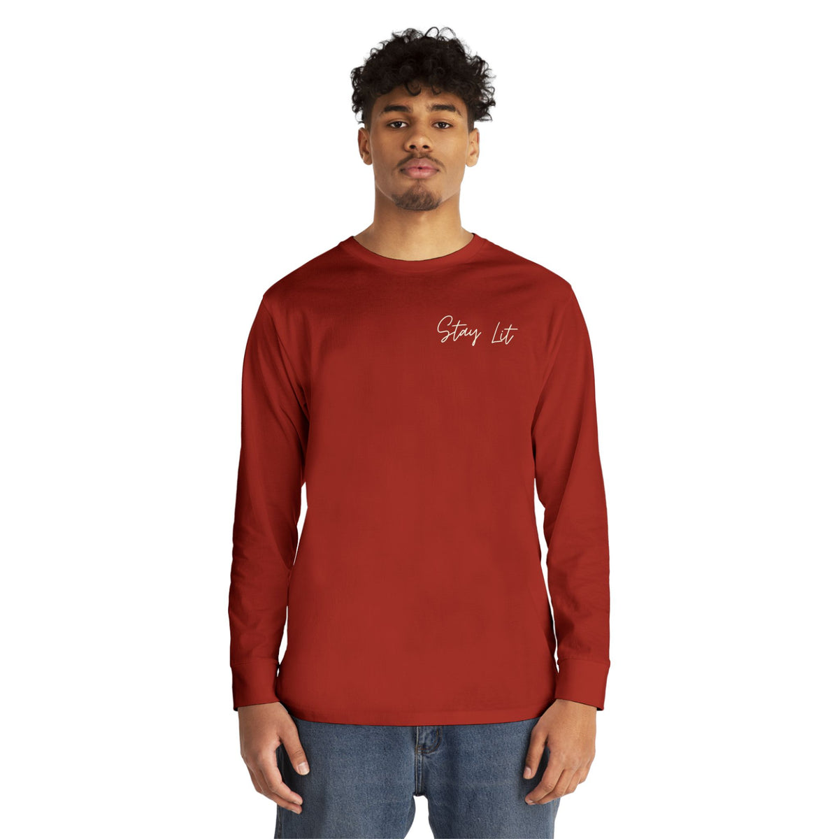 Stay Lit Long Sleeve Tee — Minimal Script Graphic Crewneck