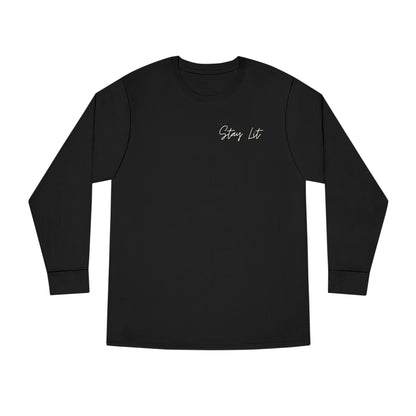 Stay Lit Long Sleeve Tee — Minimal Script Graphic Crewneck