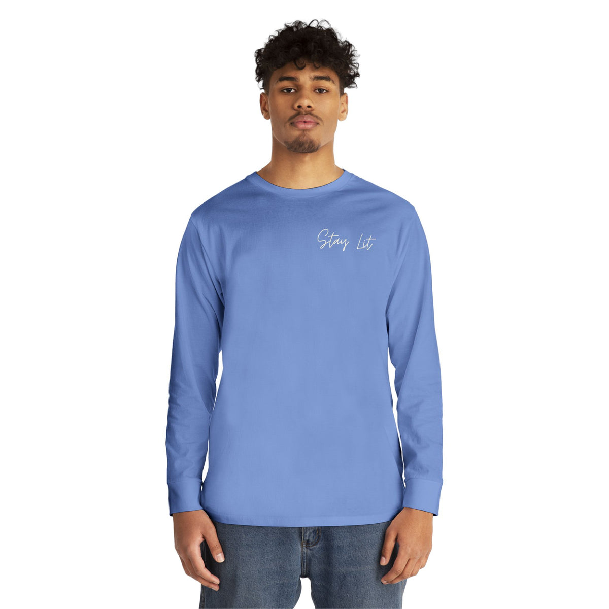 Stay Lit Long Sleeve Tee — Minimal Script Graphic Crewneck