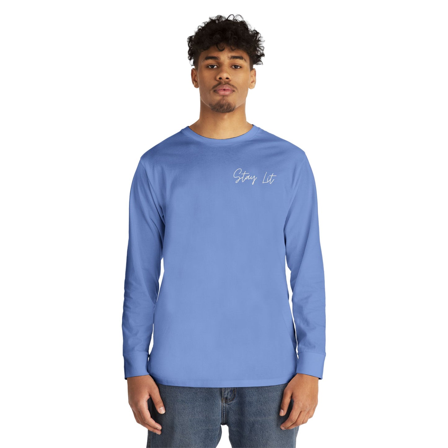 Stay Lit Long Sleeve Tee — Minimal Script Graphic Crewneck
