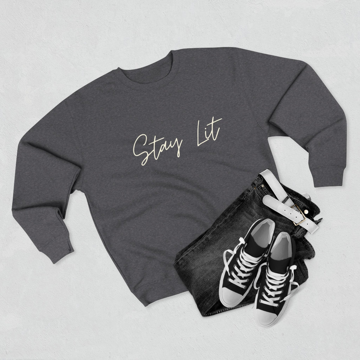 Stay Lit Crewneck Sweatshirt — Cozy Minimal Script Pullover